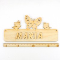 3 Schmetterlinge auf einem Türschild 180 mm, incl. Buchstaben