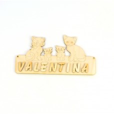 4 Katzen Türschild incl. Buchstaben in Naturholz individuelles Namensschild