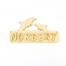 Türschild zwei Delfine springend 18 cm mit Buchstaben